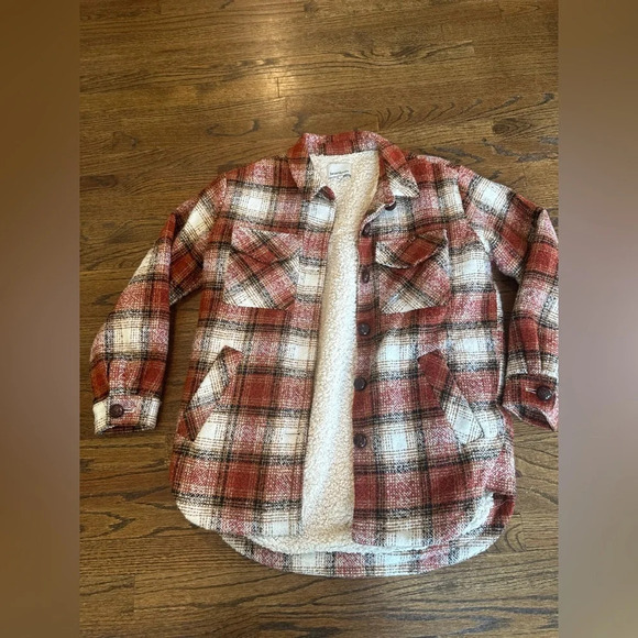 Heartloom REVOLVE Checkered Plaid Teddy Jacket in Brown, Rust and Cream - Picture 2 of 15